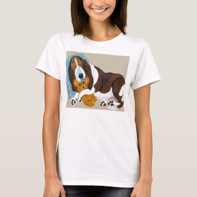 Basset sovande med nallen t shirt (Framsida)