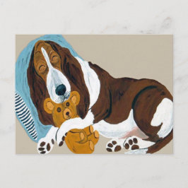Basset sover med teddy vykort