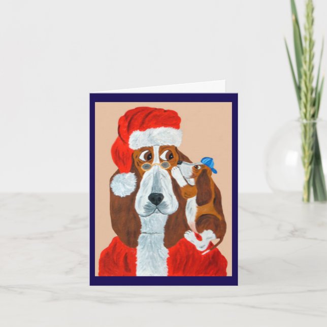 Basset-valp berättar för Tomte hans julönskningar Inbjudan (Framsida)