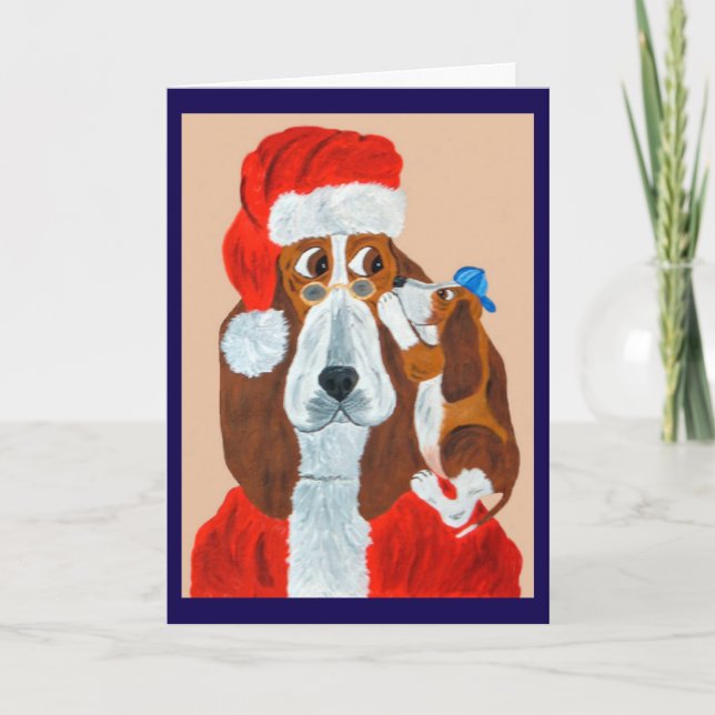 Basset-valp berättar för Tomte hans julönskningar Kort (Framsida)
