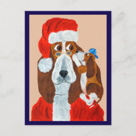 Basset-valp berättar för Tomte hans julönskningar Vykort