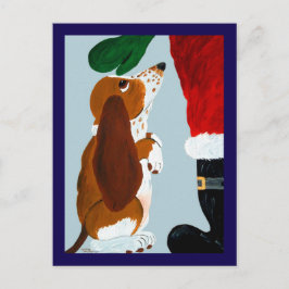 Basset-valp får en husdjur från Tomte Vykort