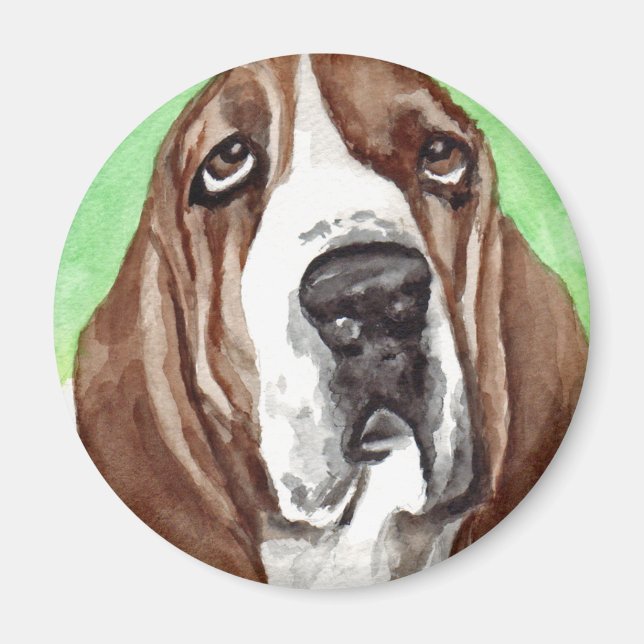 Basset Vattenfärg Magnet (Framsidan)