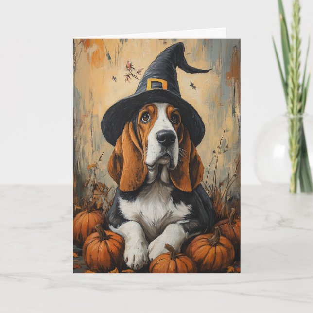 Basset Witch Halloween Helgkort (Framsida)