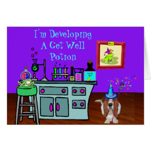 Basset Wizard & Frog On Funny Get well Card Hälsningskort