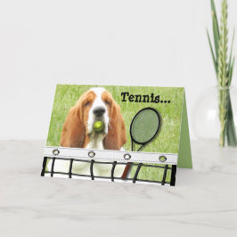 Bassethälsningkort med tennisracket och boll kort