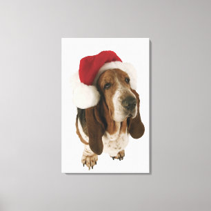 Bassethund i den Santa hatten Canvastryck
