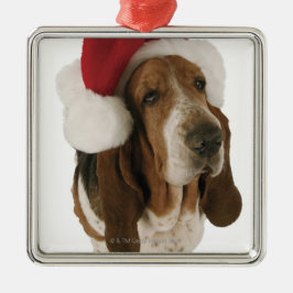 Bassethund i den Santa hatten Julgransprydnad Metall
