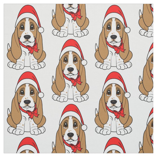 Bassethund i den Santa hatten på jul Tyg (Provkarta)