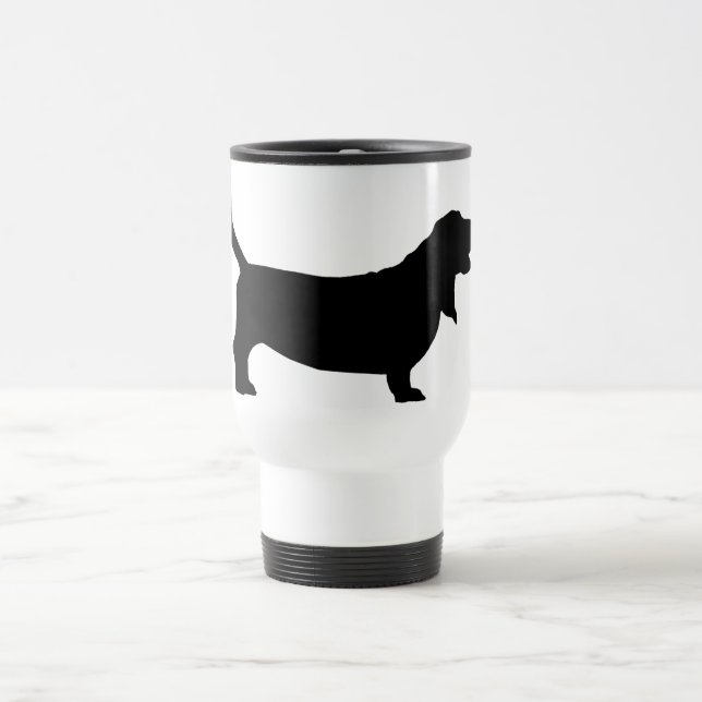 Bassethund (svarten) resemugg (Center)