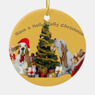 Bassethundar har Jolly jul för järnek Julgransprydnad Keramik