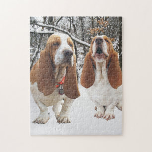 Bassethundar i skogen pussel