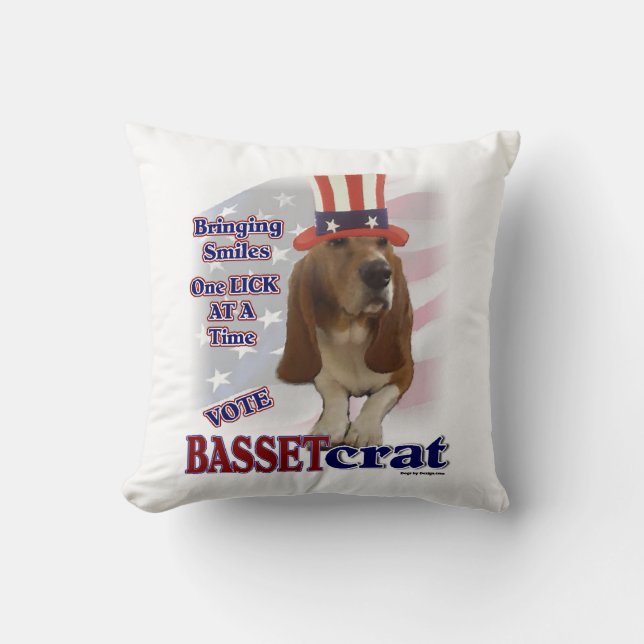 Bassethundpolitiskt humor kudde (Framsida)