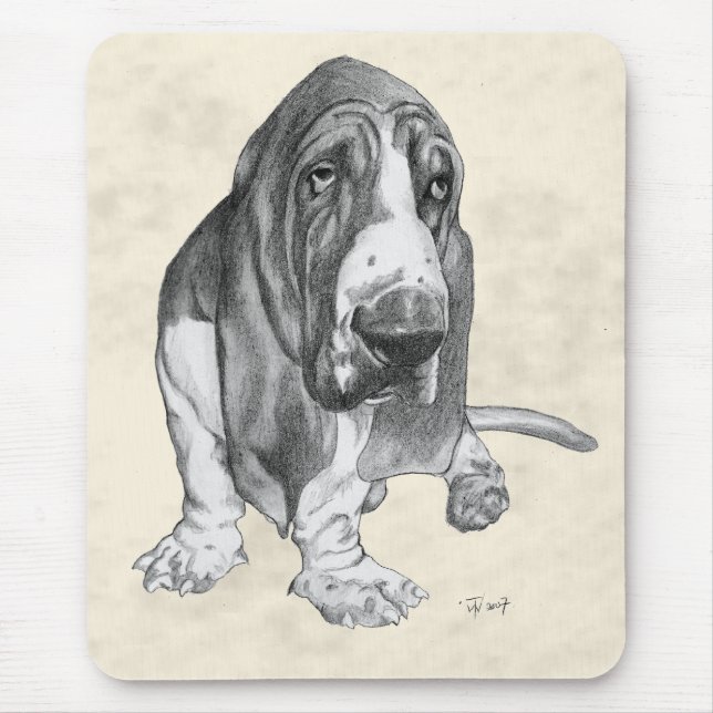 Bassethundteckning Musmatta (Framsidan)
