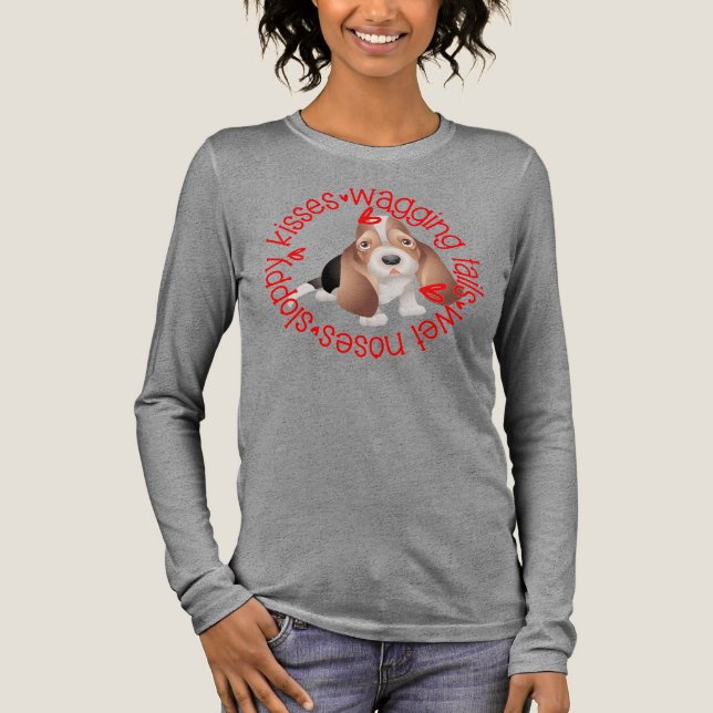 Bassett Hound, Sloppy Kisses B&C long. T Shirt (Framsida)