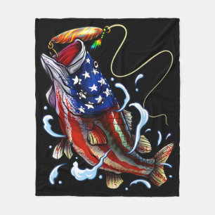Bassfiske Fisk Amerikansk Flagga Patriotisk Fiske Fleecefilt