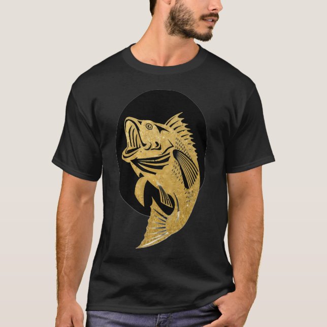 Bassfiske gyllene fisk fiskedagspresent t shirt (Framsida)