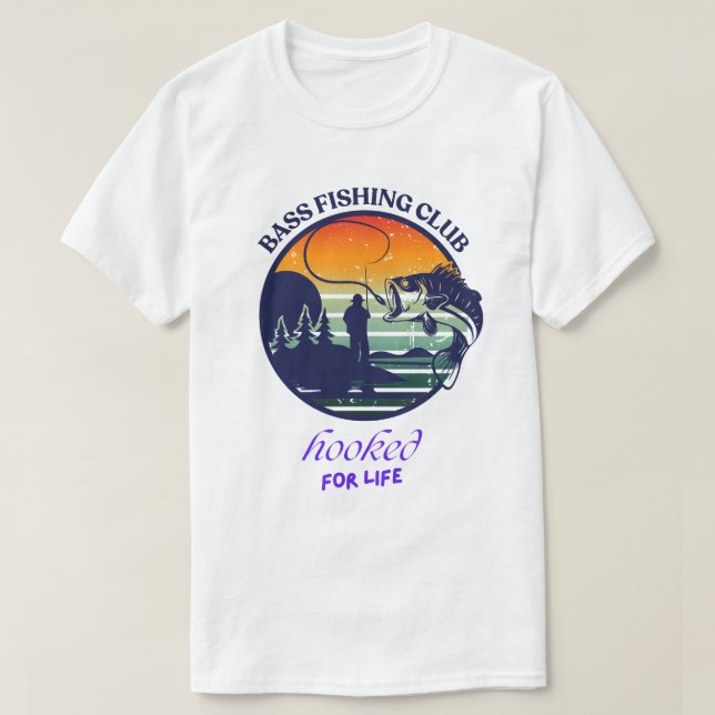 Bassfiske Klubb Retro Solnedgång T Shirt (Design framsida)
