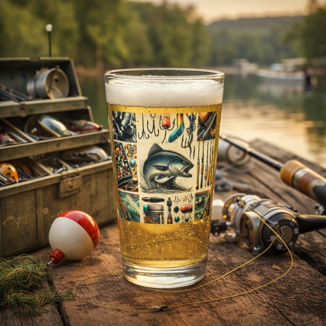 Bassfiske lockar Barware Fiskare Pint   Glaskopp (Fisherman pint glass makes a perfect Father’s Day, birthday, or new‑home gift for Dad)
