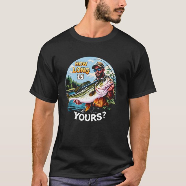 Bassfiske Män T-shirt Abborre Fisk Design Hur lång (Framsida)