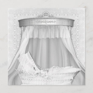Bassinet Elegant Rent Vitt Bebis Shower Inbjudan