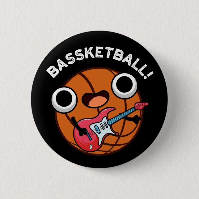 Bassketball Funny Basketball Music Pun Mörk BG Knapp (Framsida)