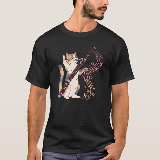 Bassoonist Music Orchestra Cat som spelar baskiska T Shirt (Framsida)