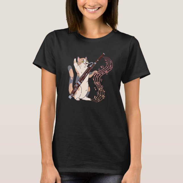 Bassoonist Music Orchestra Cat som spelar baskiska T Shirt (Framsida)