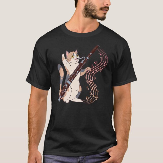 Bassoonist Music Orchestra Cat som spelar baskiska T Shirt (Framsida)