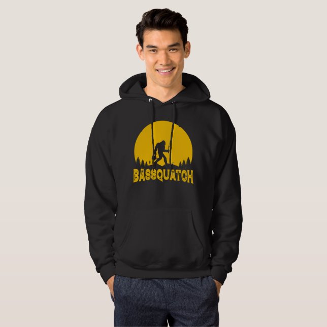 Bassquatch Bigfoot Sasquatch Full Moon Fishing Hoodie (Hel framsida)
