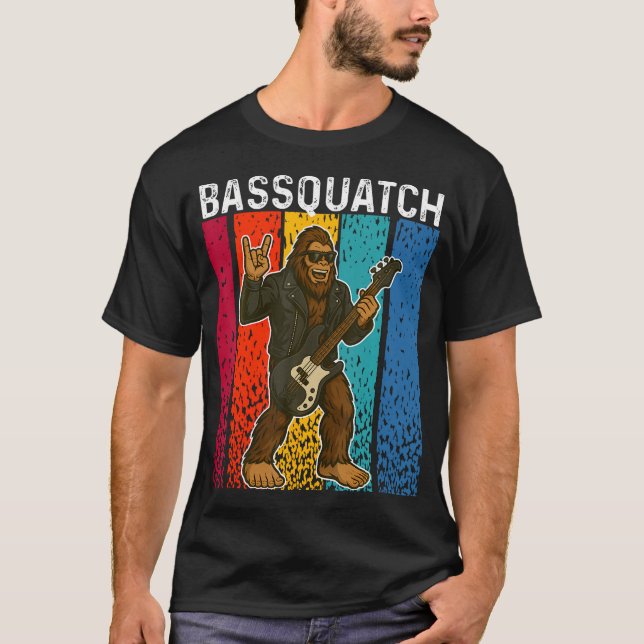 Bassquatch Bigfoot spelar elbas Rollig Sasquatch T Shirt (Framsida)