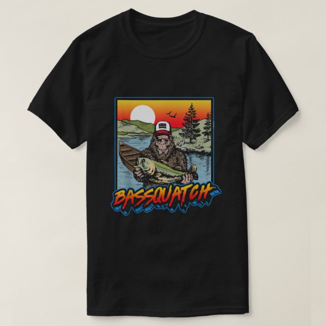 Bassquatch Funny Bass Fishing Sasquatch Retro 80s  T Shirt (Design framsida)