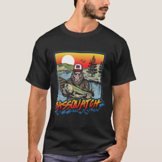 Bassquatch Funny Bass Fishing Sasquatch Retro 80s  T Shirt