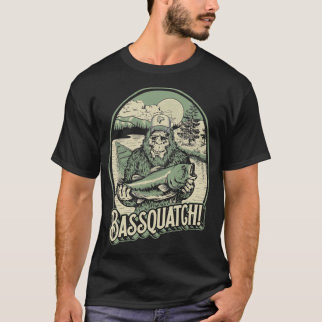 Bassquatch! Ljuny Bigfoot Sasquatch&amp; Bass Fis T Shirt (Framsida)