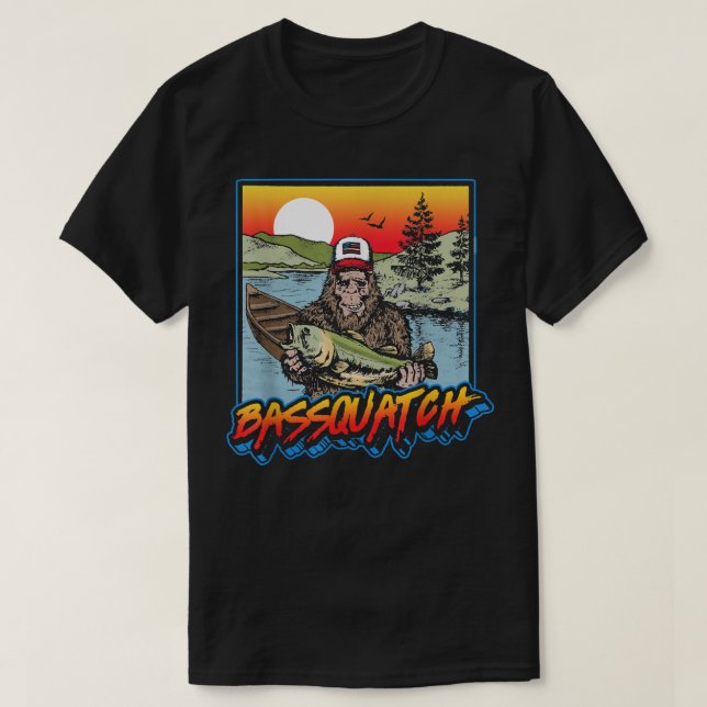 Bassquatch Lung Bass Fishing Sasquatch Retro 80 s  T Shirt (Design framsida)