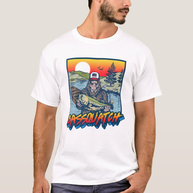 Bassquatch! Lustigt Bass Fishing Sasquatch Retro 8 T Shirt (Framsida)