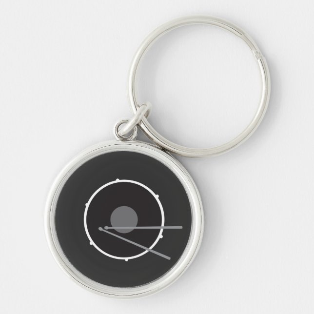 Basstrummor Svart och Vitt Minimal Modern Rund Silverfärgad Nyckelring (Framsidan)