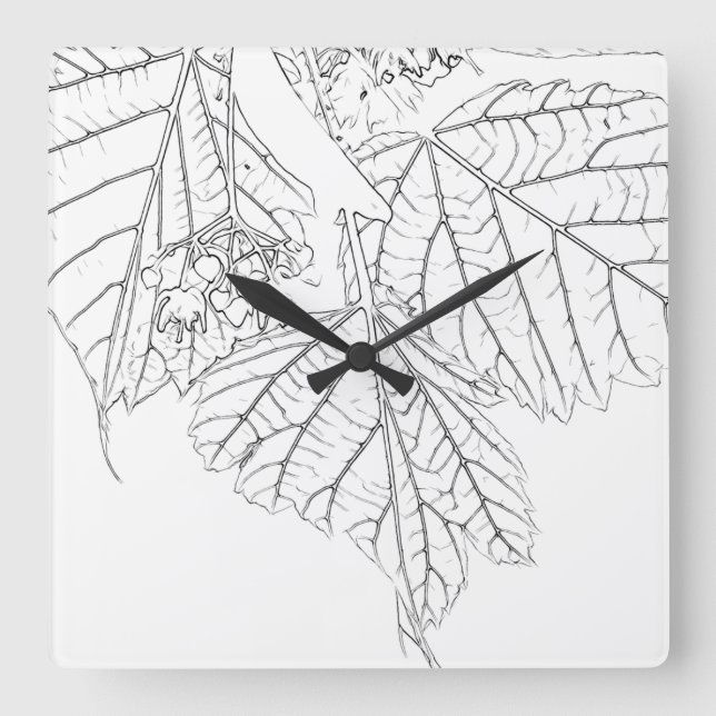 Basswood Lövs Fyrkantig Klocka (Framsida)