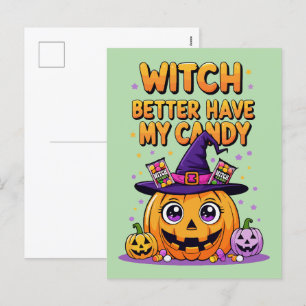 Bäst att ha mitt godis - Cute Kawaii Halloween Helg Vykort