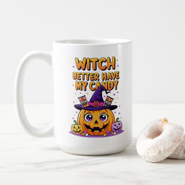 Bäst att ha mitt godis - Cute Kawaii Halloween Kaffemugg (Med munk)