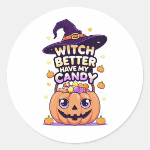 Bäst att ha mitt godis - Cute Kawaii Halloween Runt Klistermärke