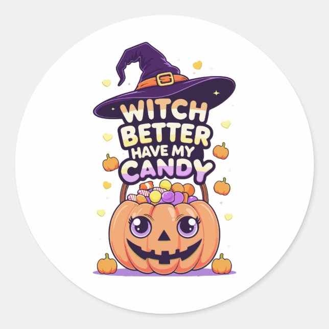 Bäst att ha mitt godis - Cute Kawaii Halloween Runt Klistermärke (Framsida)