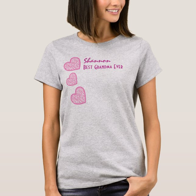Bäst FARMOR någonsin med rosa sebrahjärtor V10N Tee Shirt (Framsida)