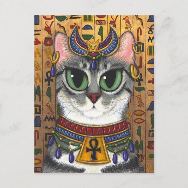 Bast Goddess Egyptian Bastet Cat Art Postcard Vykort (Framsida)