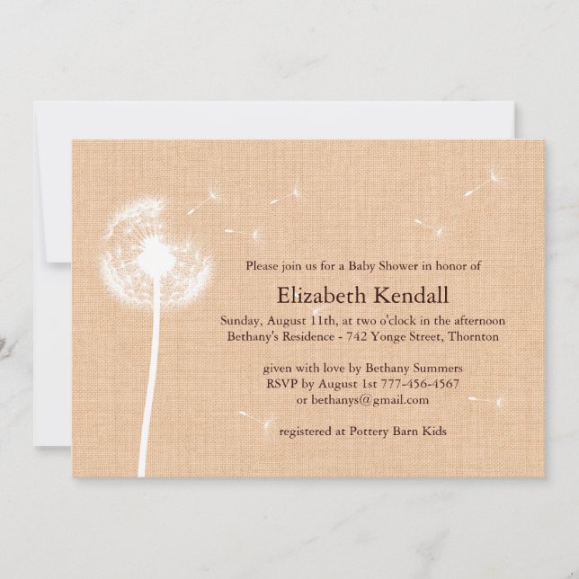 Bäst inbjudan för önskemålBurlapbaby shower (Framsida)