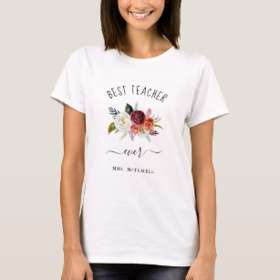 Bäst moderiktig Burgundy Boho blommigt för lärare T Shirt