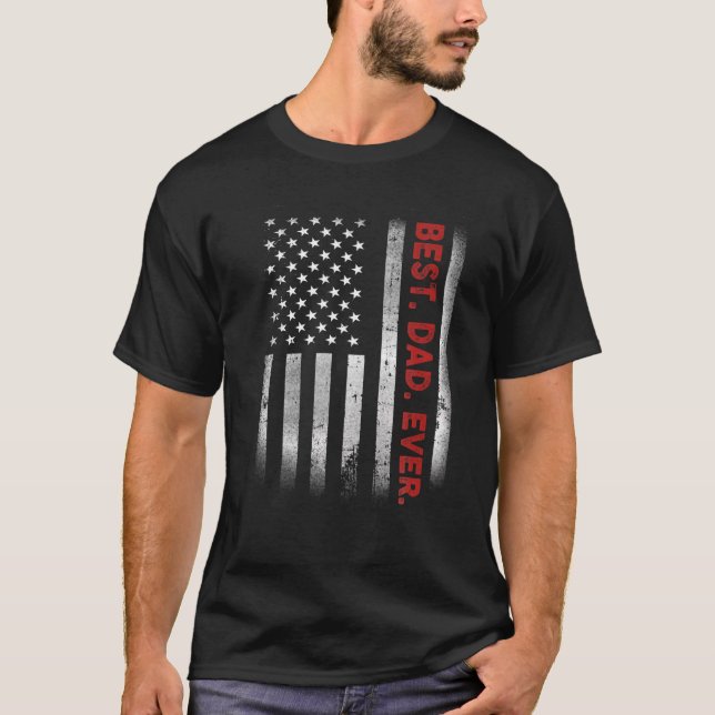 Bäst. Pappa. Aldrig. Amerikansk Flagga T-shirt Far (Framsida)