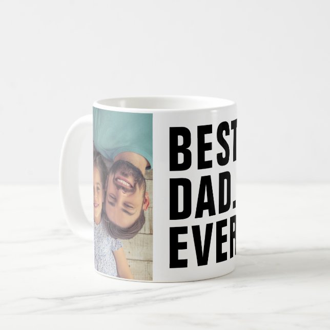 Bäst. Pappa. Aldrig. Fars dag 2-fotokaffe Mugg (Framsida vänster)