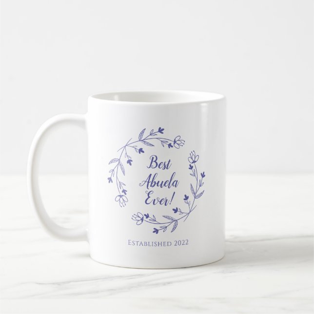Bästa Abuela någonsin Familj Blomsterkrans Vinblå Kaffemugg (Vänster)