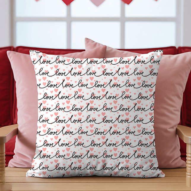 Bästa Alla Hjärtans Dags Present Rosa Svarta Hjärt Kudde (Best Valentine’s Gift Pink Black Hearts Love Text Throw Pillow)